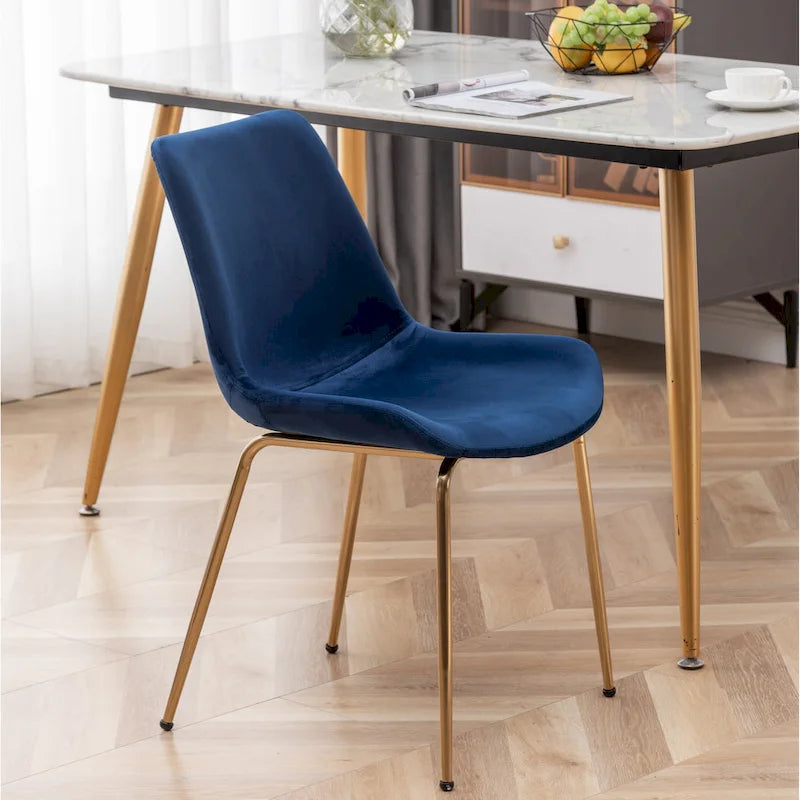 Modern Velvet Upholstered Dining Chair with Gold Metal Legs