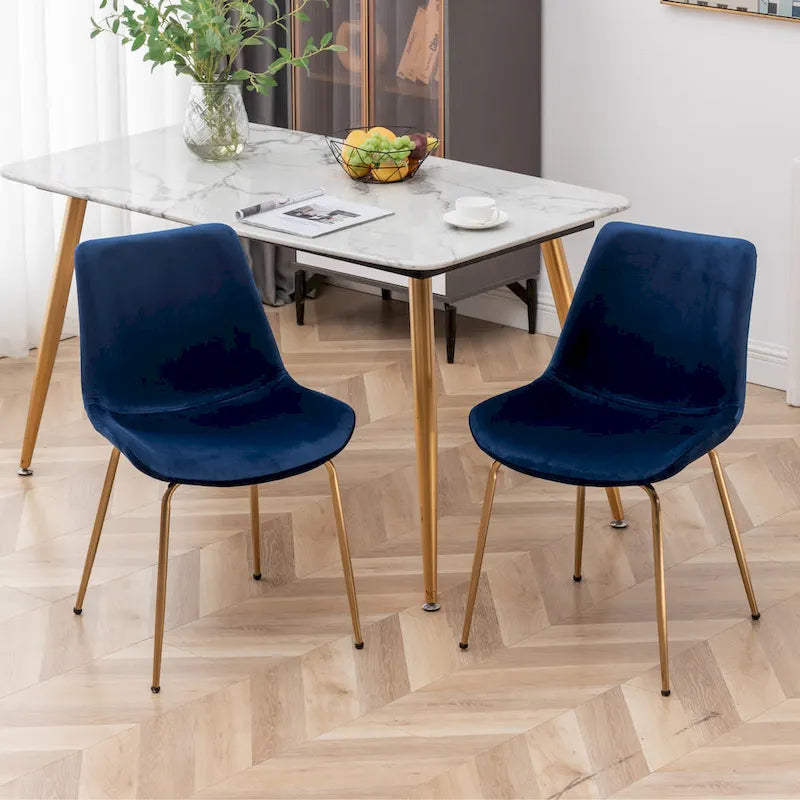 Modern Velvet Upholstered Dining Chair with Gold Metal Legs