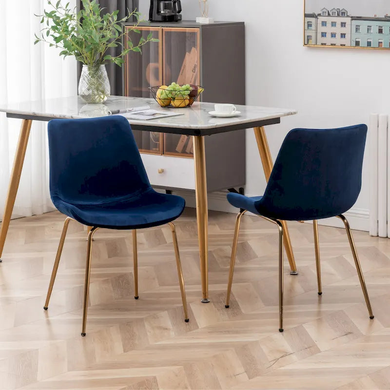 Modern Velvet Upholstered Dining Chair with Gold Metal Legs