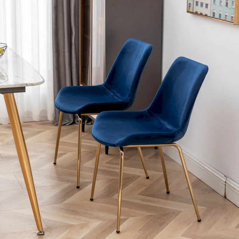 Modern Velvet Upholstered Dining Chair with Gold Metal Legs