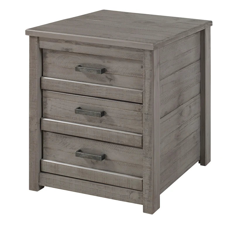 3-Drawer Solid Wood Nightstand with Antique Finish and Metal Pulls