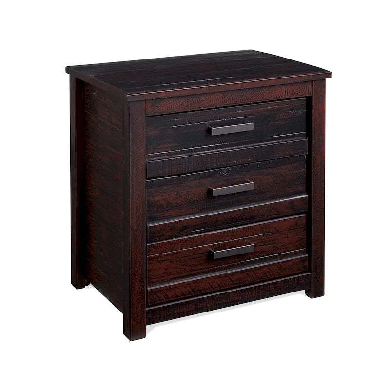 3-Drawer Solid Wood Nightstand with Antique Finish and Metal Pulls