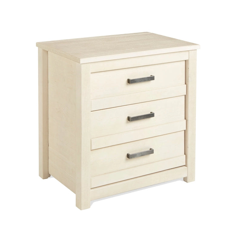 3-Drawer Solid Wood Nightstand with Antique Finish and Metal Pulls