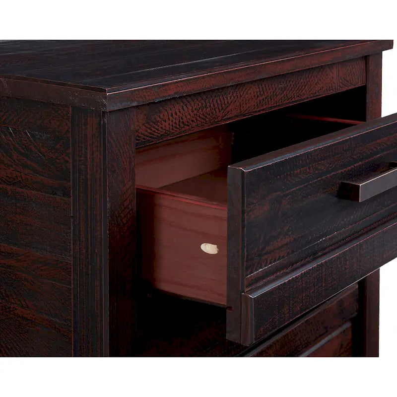 3-Drawer Solid Wood Nightstand with Antique Finish and Metal Pulls