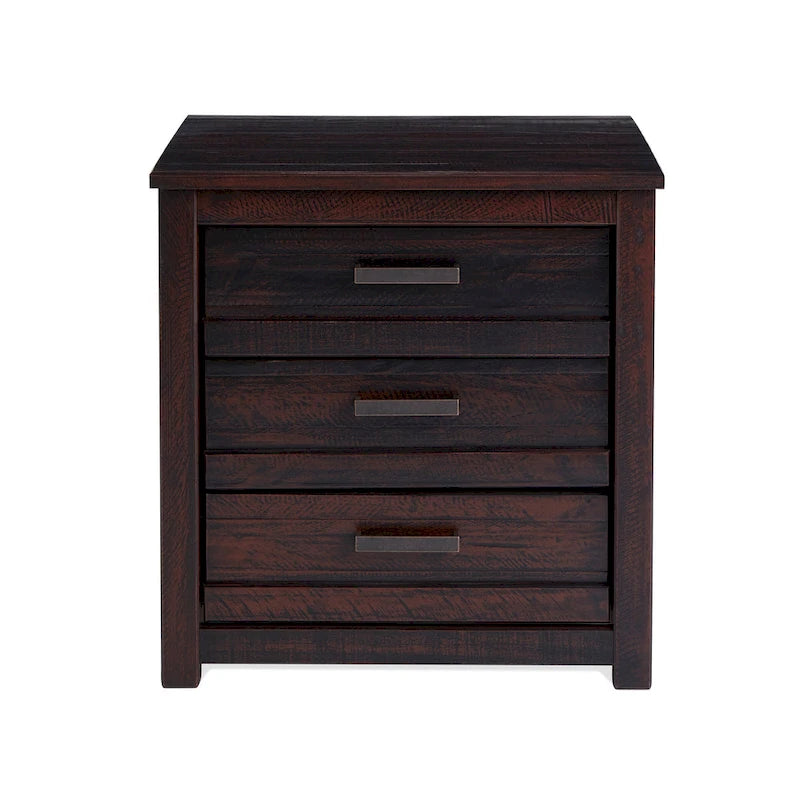 3-Drawer Solid Wood Nightstand with Antique Finish and Metal Pulls