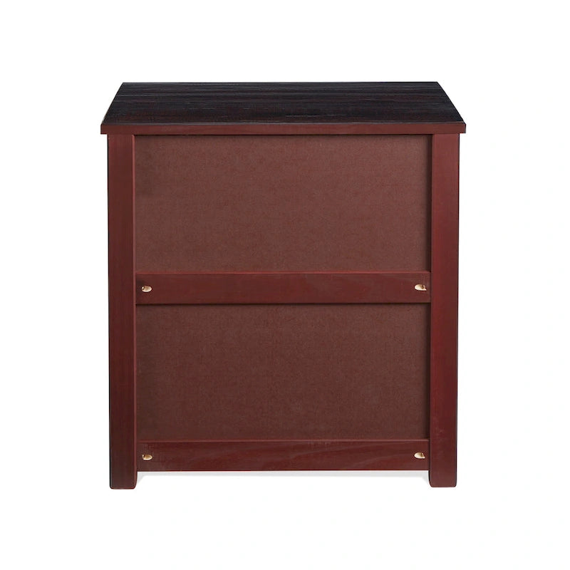 3-Drawer Solid Wood Nightstand with Antique Finish and Metal Pulls
