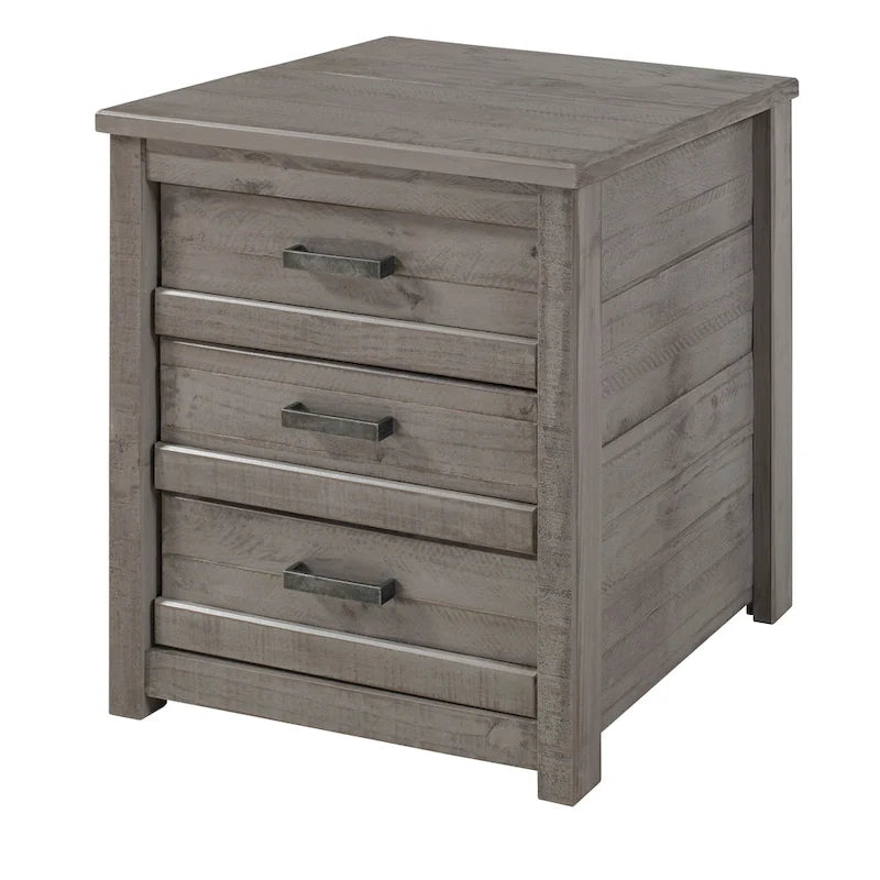3-Drawer Solid Wood Nightstand with Antique Finish and Metal Pulls