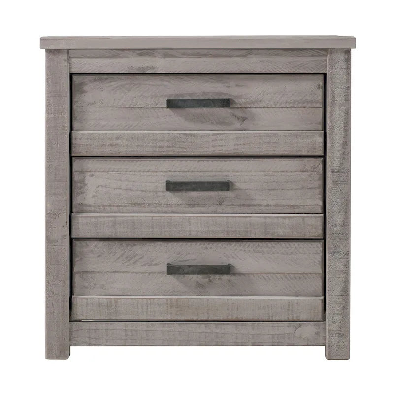 3-Drawer Solid Wood Nightstand with Antique Finish and Metal Pulls