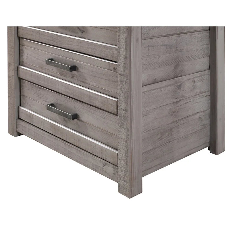 3-Drawer Solid Wood Nightstand with Antique Finish and Metal Pulls