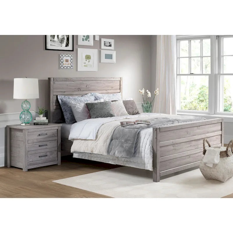 3-Drawer Solid Wood Nightstand with Antique Finish and Metal Pulls