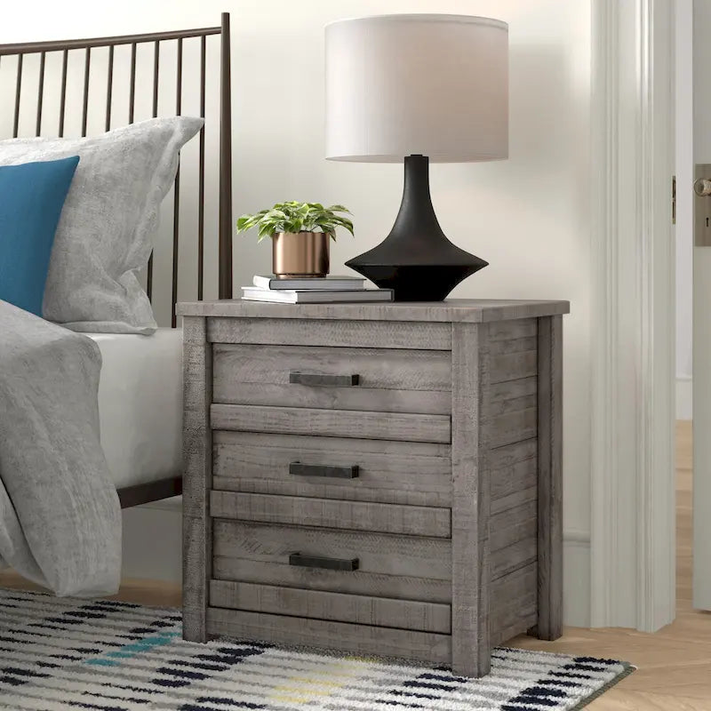 3-Drawer Solid Wood Nightstand with Antique Finish and Metal Pulls