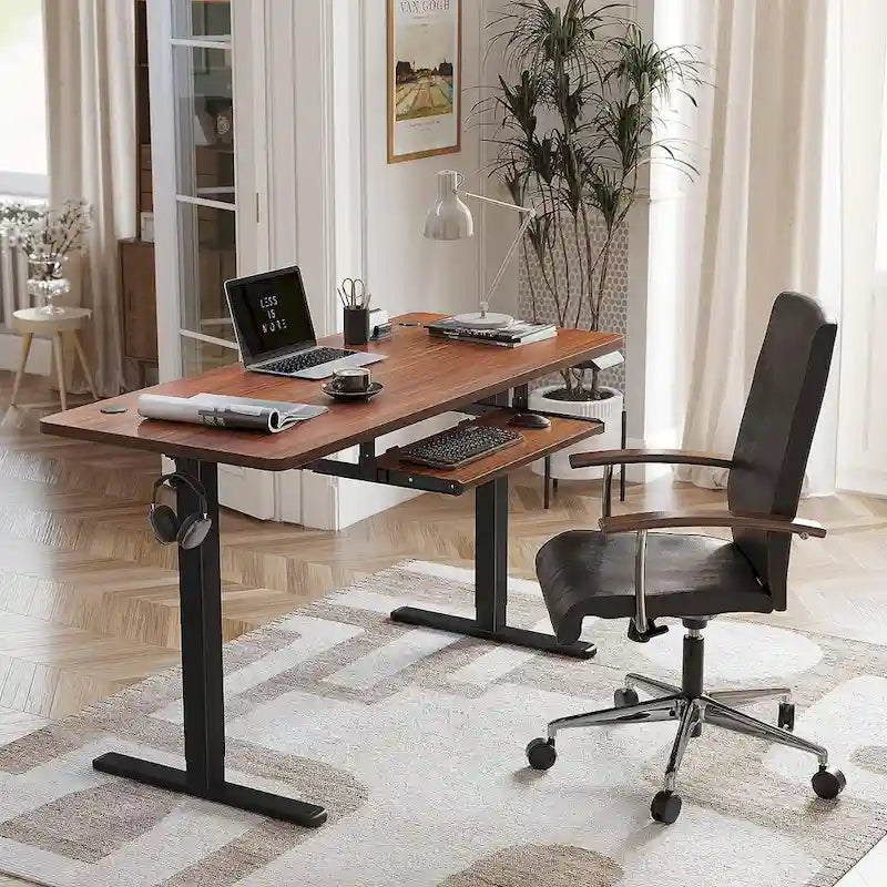 Electric Height Adjustable Standing Desk with Keyboard Tray and Hooks White