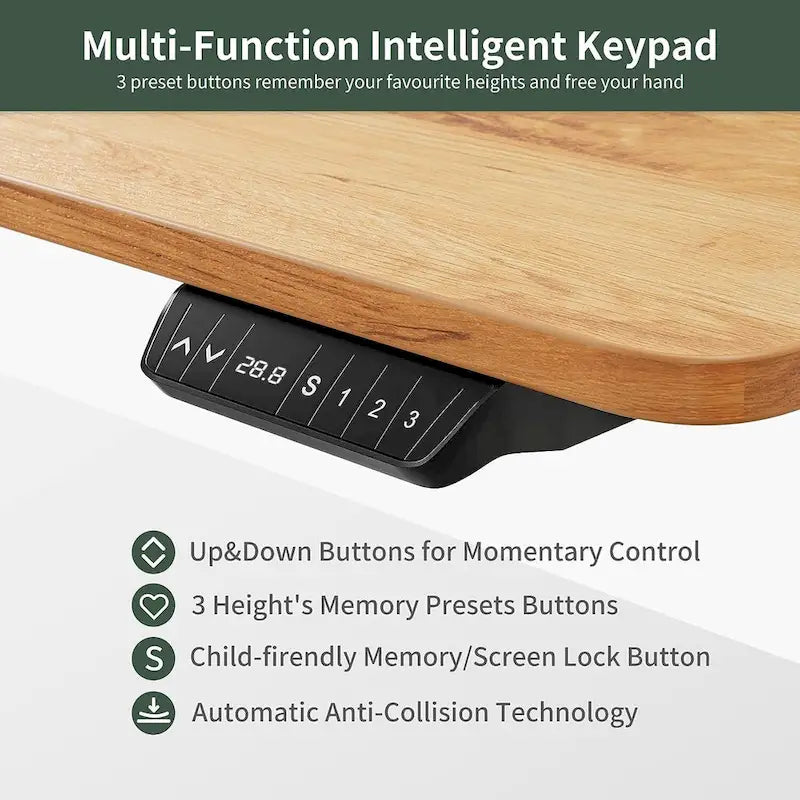 Electric Height Adjustable Standing Desk with Keyboard Tray and Hooks White