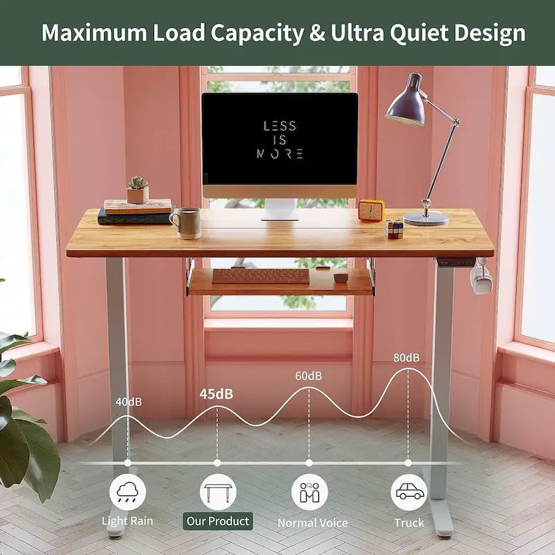 Electric Height Adjustable Standing Desk with Keyboard Tray and Hooks White