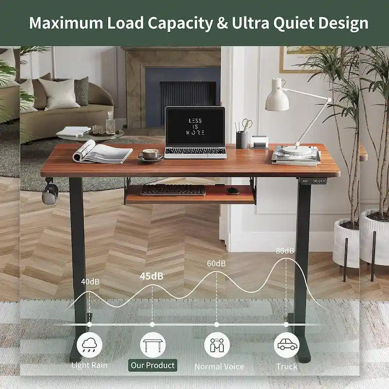 Electric Height Adjustable Standing Desk with Keyboard Tray and Hooks White