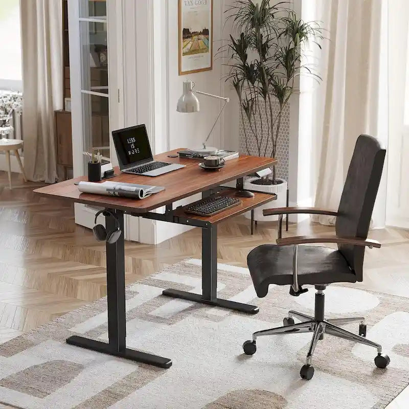Electric Height Adjustable Standing Desk with Keyboard Tray and Hooks White