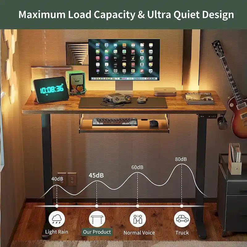 Electric Height Adjustable Standing Desk with Keyboard Tray and Hooks White