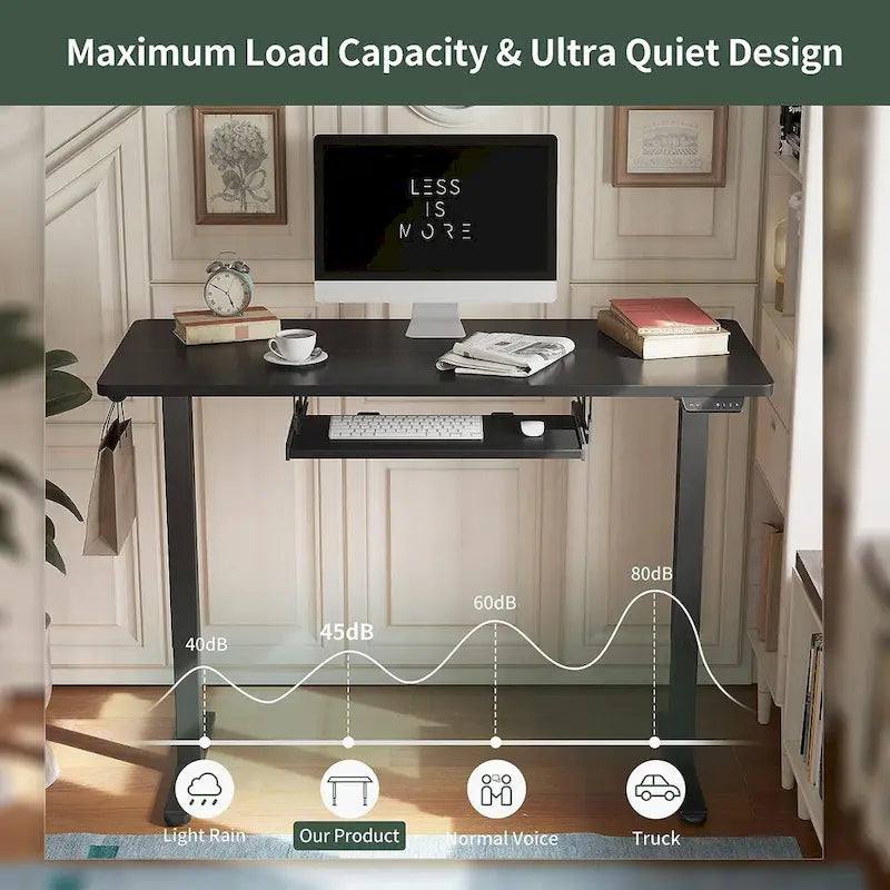 Electric Height Adjustable Standing Desk with Keyboard Tray and Hooks White