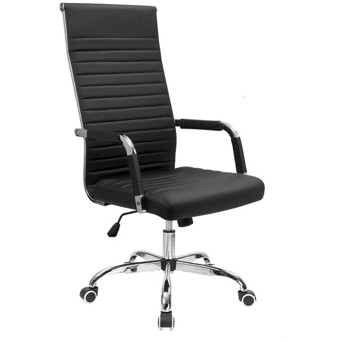 High Back Ribbed PU Leather Office Chair with Adjustable Height, Black & White