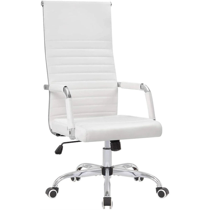 High Back Ribbed PU Leather Office Chair with Adjustable Height, Black & White
