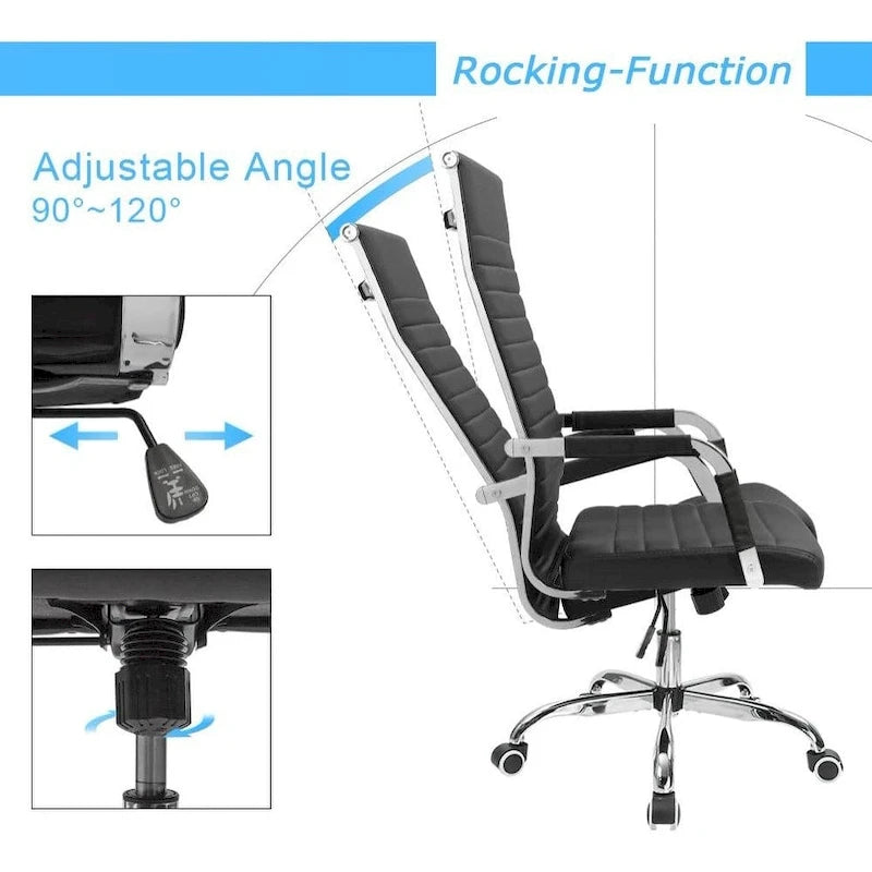 High Back Ribbed PU Leather Office Chair with Adjustable Height, Black & White