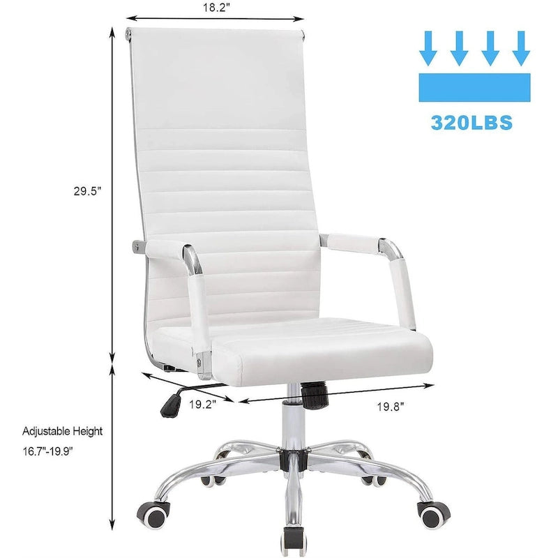 High Back Ribbed PU Leather Office Chair with Adjustable Height, Black & White