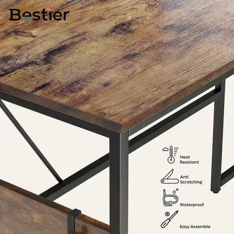 L-Shaped Corner Desk with Storage Cabinet and Metal Frame
