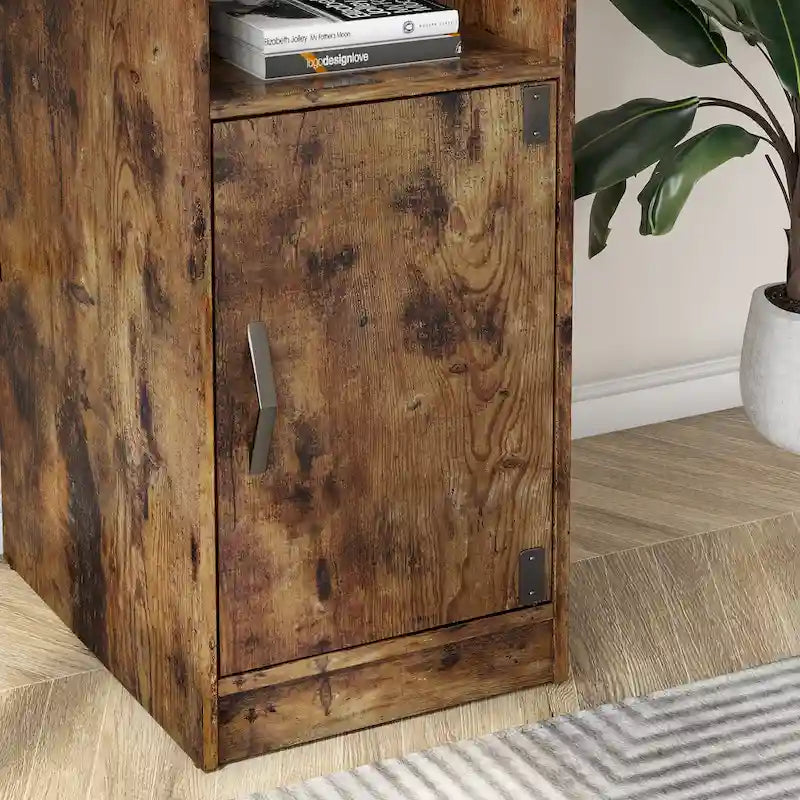 L-Shaped Corner Desk with Storage Cabinet and Metal Frame
