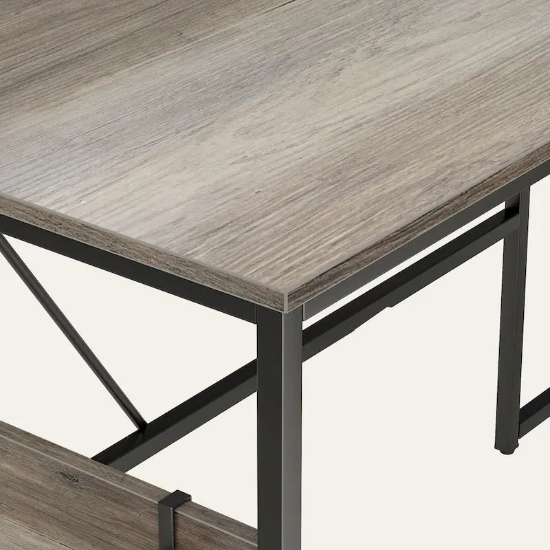 L-Shaped Corner Desk with Storage Cabinet and Metal Frame