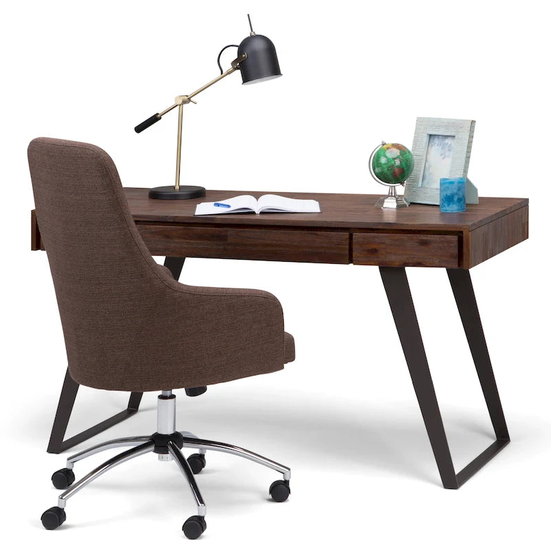 Modern Industrial Solid Wood Writing Desk with Drawers and Keyboard Tray