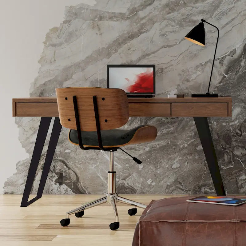 Modern Industrial Solid Wood Writing Desk with Drawers and Keyboard Tray