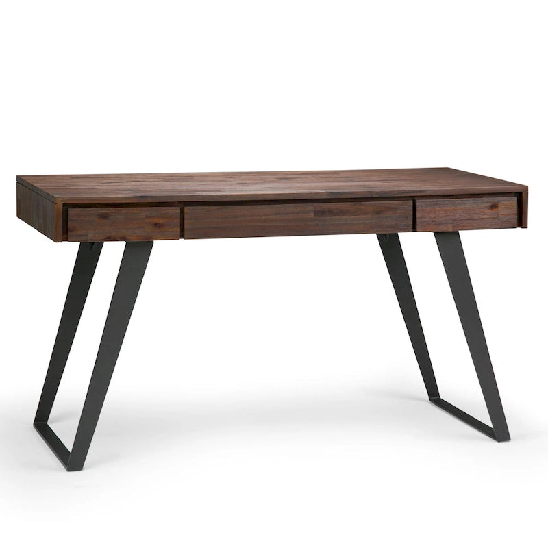 Modern Industrial Solid Wood Writing Desk with Drawers and Keyboard Tray
