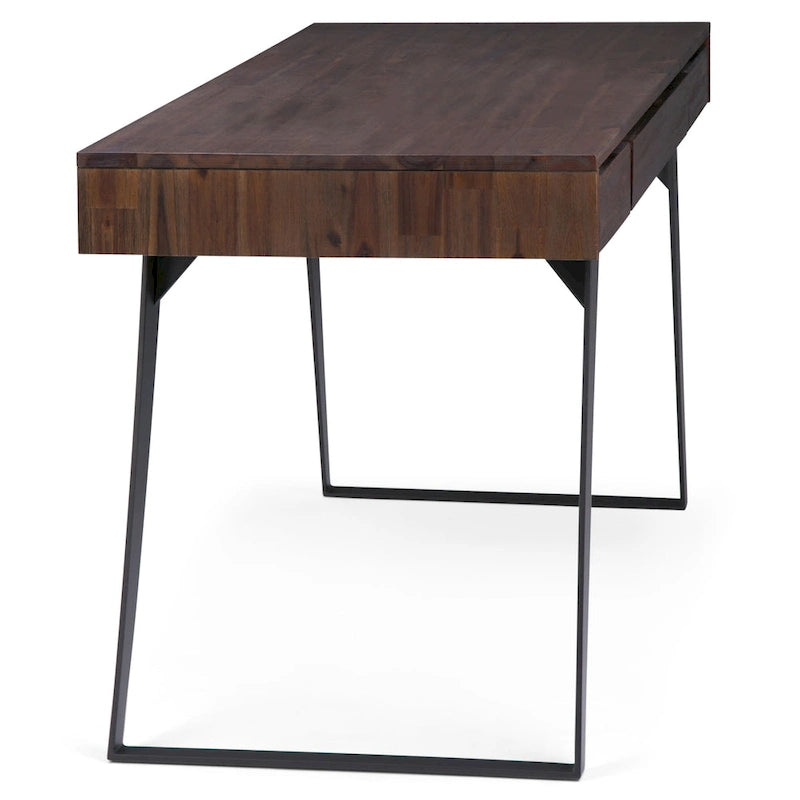 Modern Industrial Solid Wood Writing Desk with Drawers and Keyboard Tray