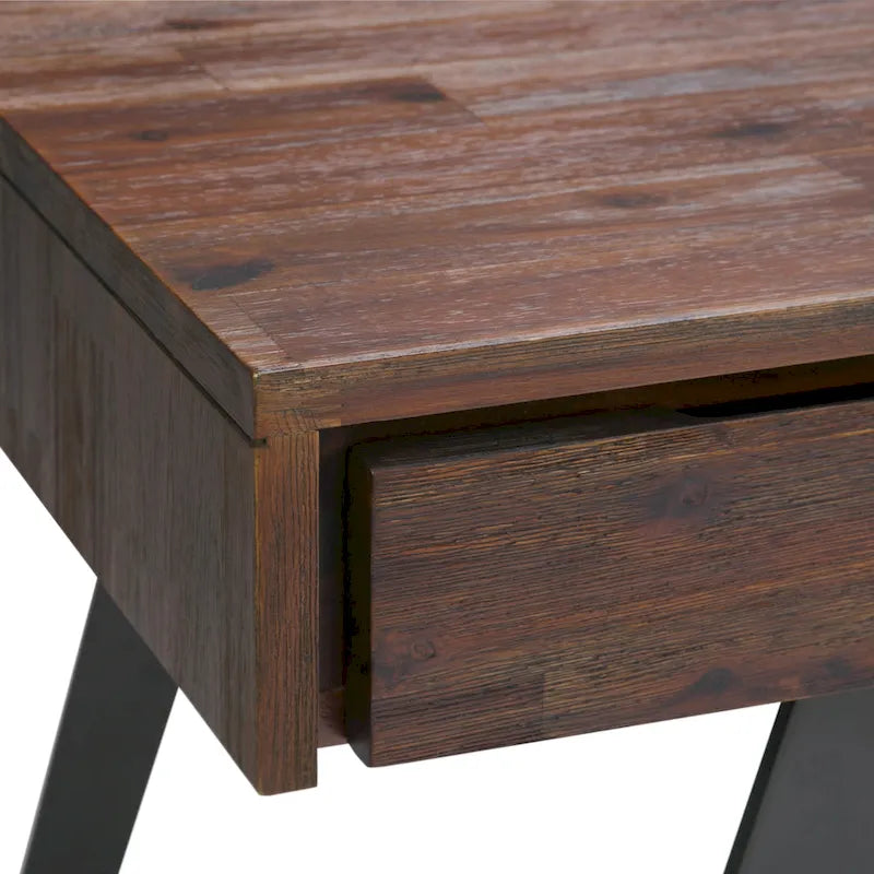 Modern Industrial Solid Wood Writing Desk with Drawers and Keyboard Tray