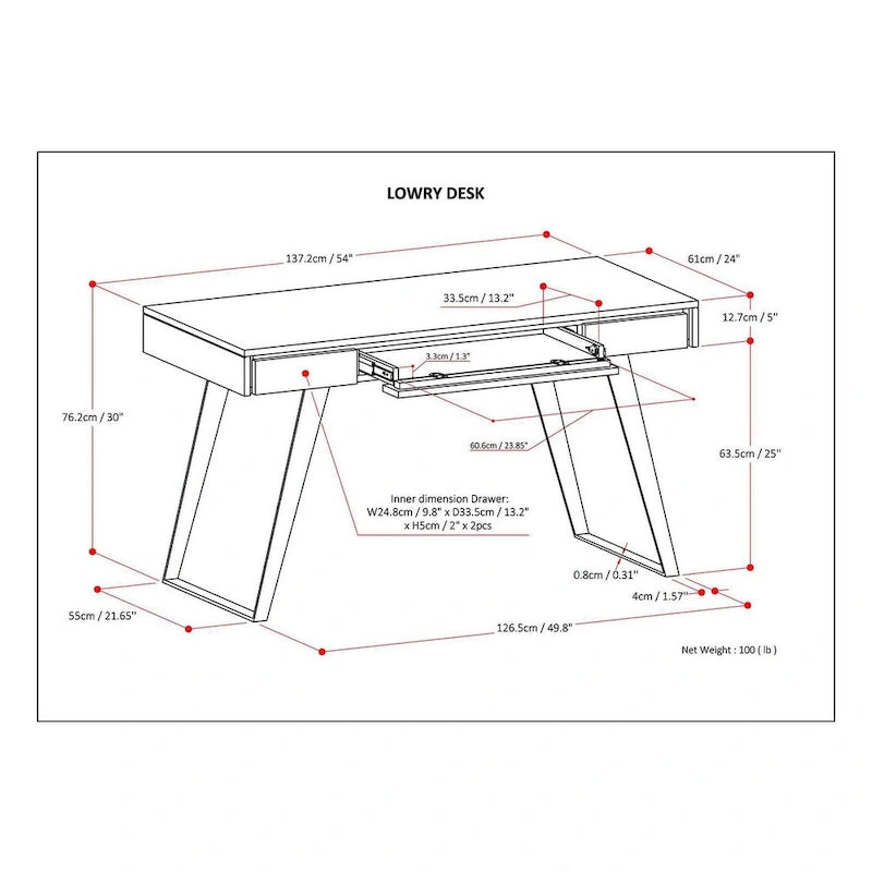 Modern Industrial Solid Wood Writing Desk with Drawers and Keyboard Tray