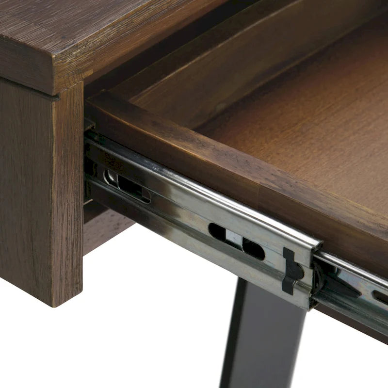 Modern Industrial Solid Wood Writing Desk with Drawers and Keyboard Tray