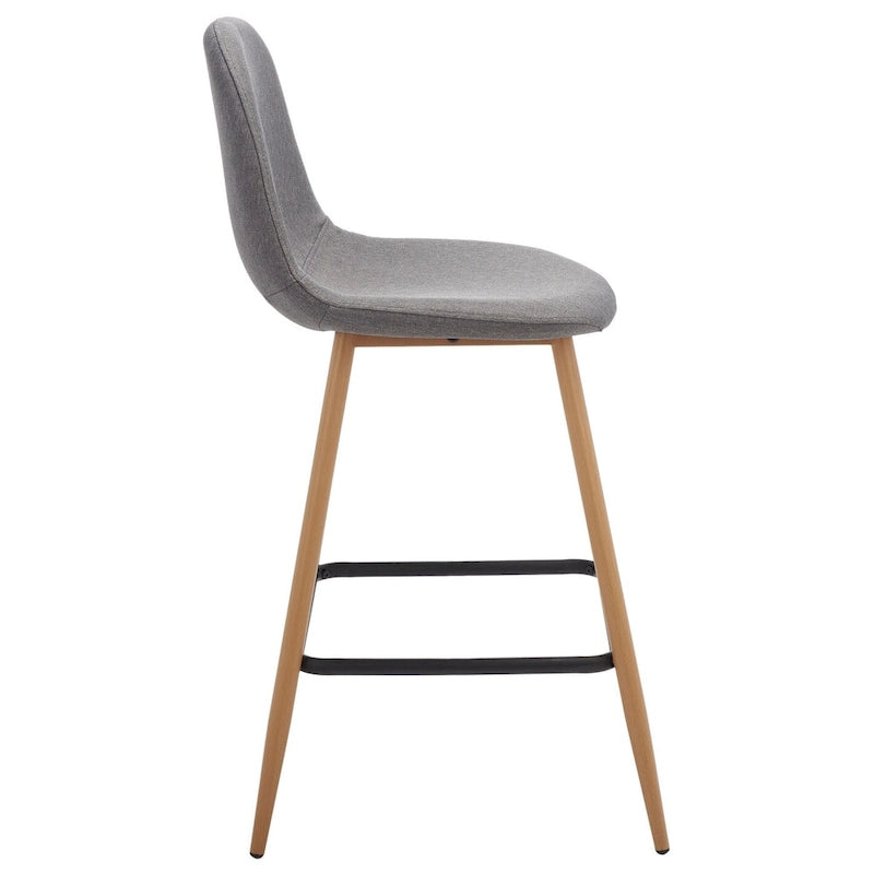 Mid-Century Modern Upholstered Counter Stool with Wood Finish Metal Legs Dark Grey
