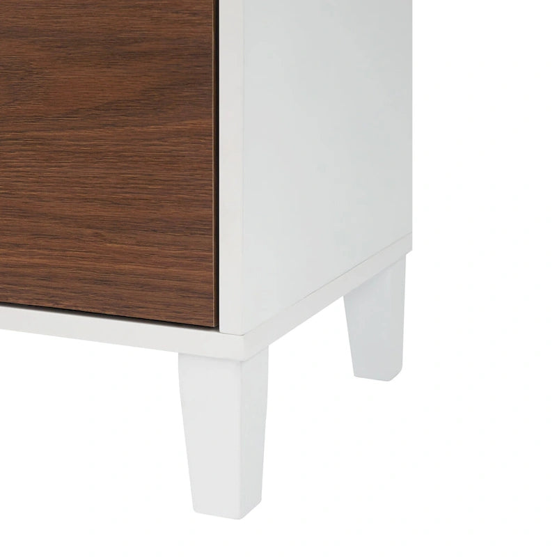 Modern Mid-Century Floor Storage Cabinet with Glass Door, White Walnut Brown