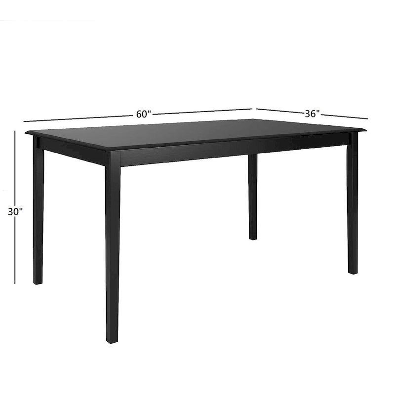 Black Rubberwood Rectangular Mission-Style Dining Table with Tapered Legs