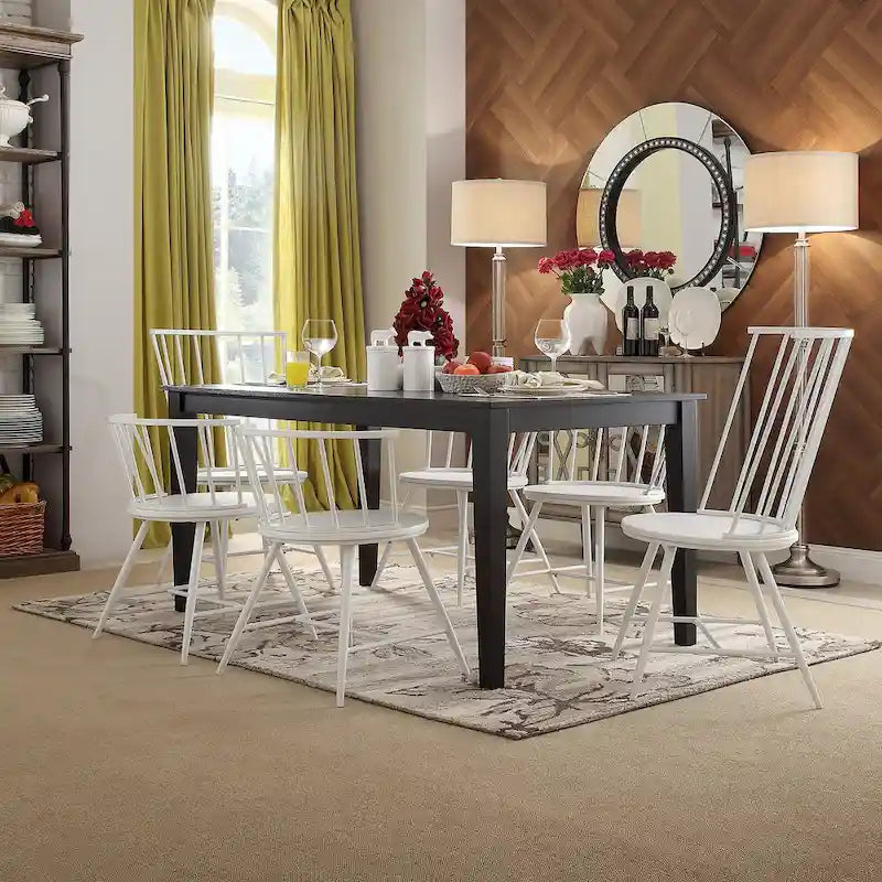 Black Rubberwood Rectangular Mission-Style Dining Table with Tapered Legs