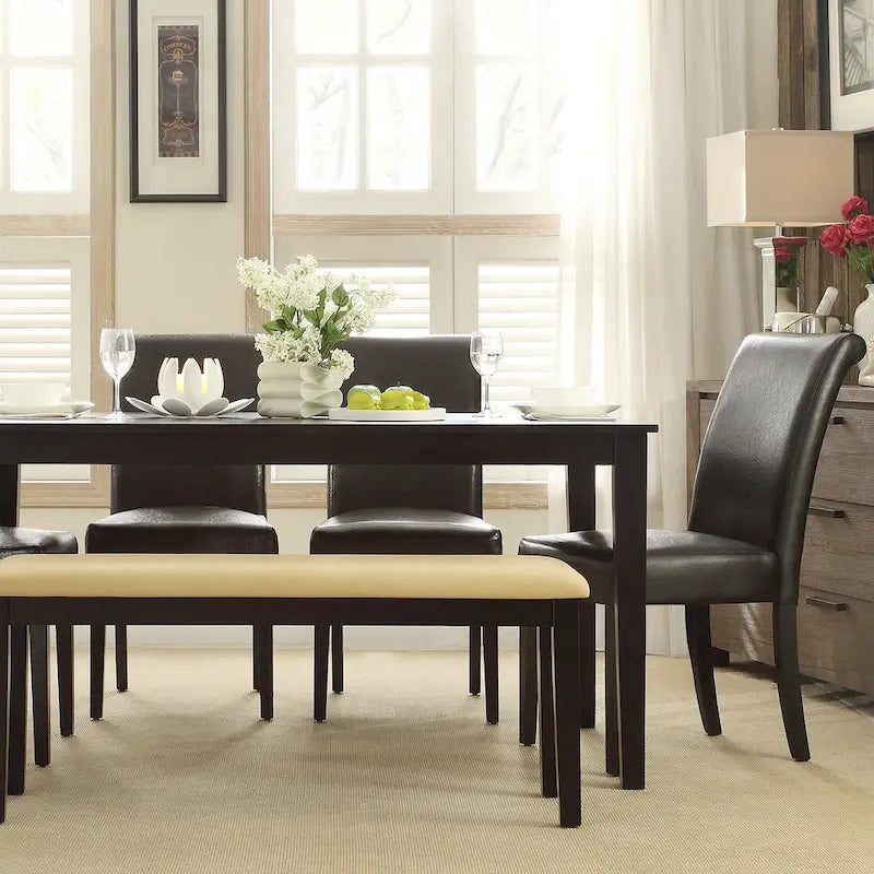 Black Rubberwood Rectangular Mission-Style Dining Table with Tapered Legs