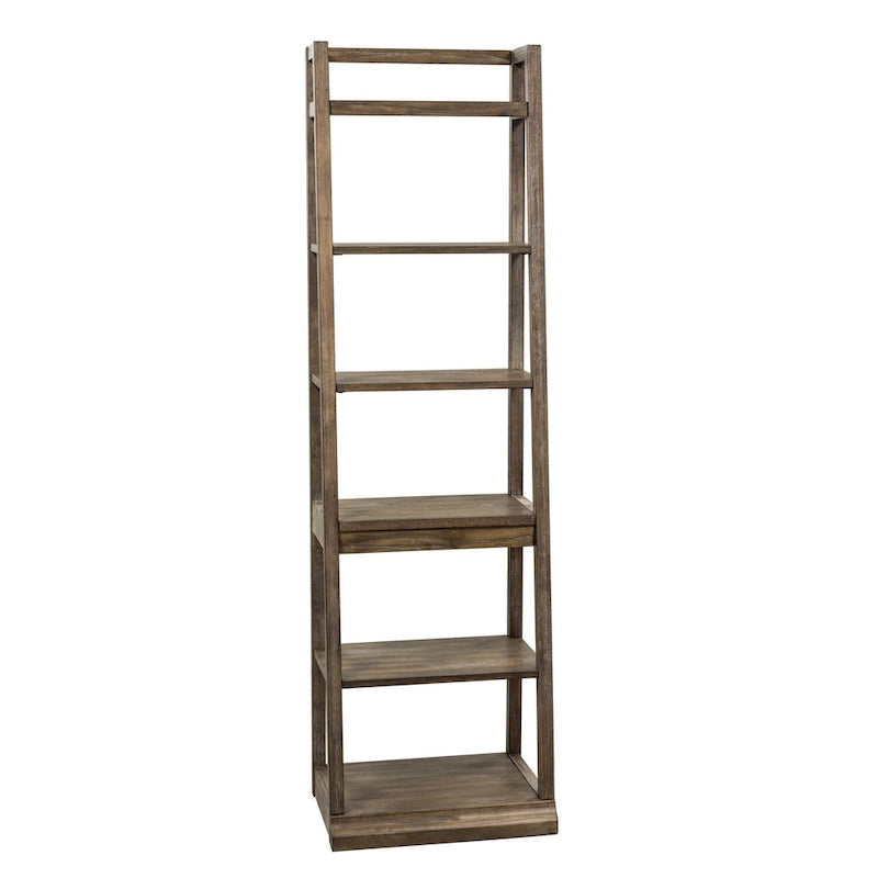 Rustic Saddle Distressed Wood Leaning Bookcase with Open Shelves