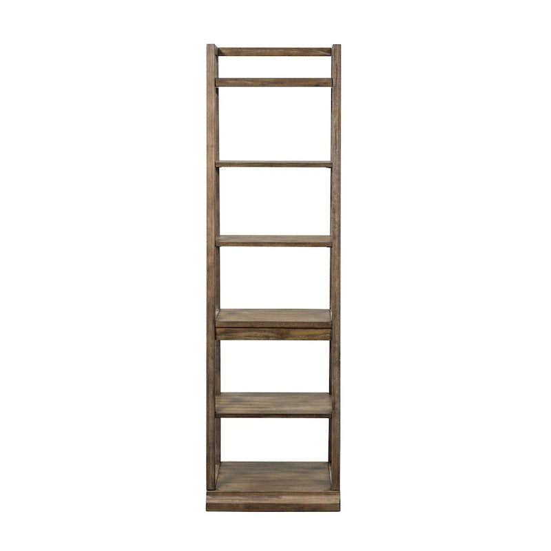 Rustic Saddle Distressed Wood Leaning Bookcase with Open Shelves