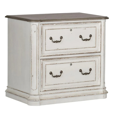 Antique White Two-Drawer Lateral File Cabinet with Weathered Bark Top