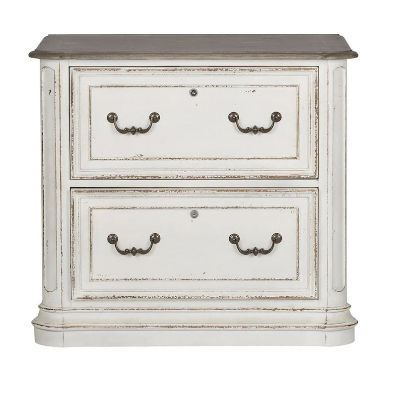 Antique White Two-Drawer Lateral File Cabinet with Weathered Bark Top