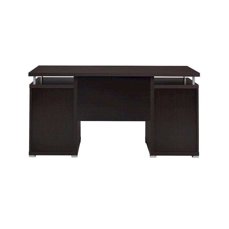 Contemporary Cappuccino Brown Computer Desk with Drawers Cabinet Keyboard Tray