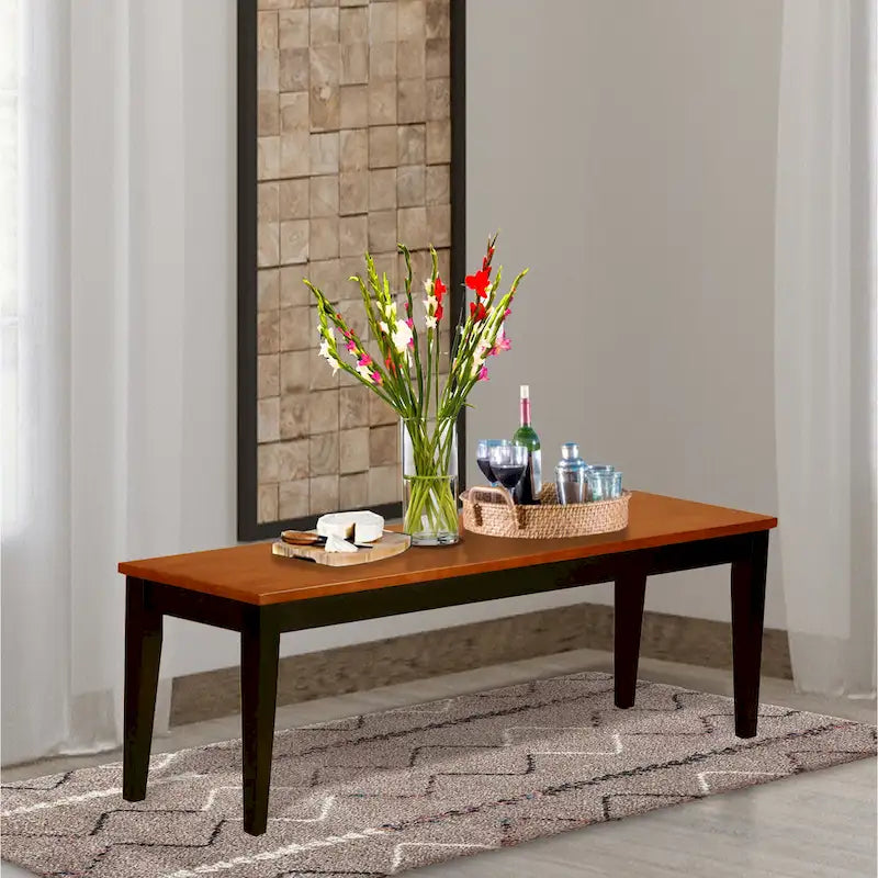 Solid Wood Dining Bench Cherry Black Two-Tone Rectangular Seat Four Legs
