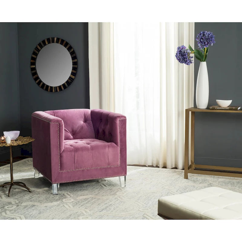 Glamorous Cotton Club Chair with Silver Nail Heads and Clear Acrylic Legs