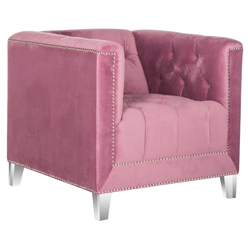 Glamorous Cotton Club Chair with Silver Nail Heads and Clear Acrylic Legs