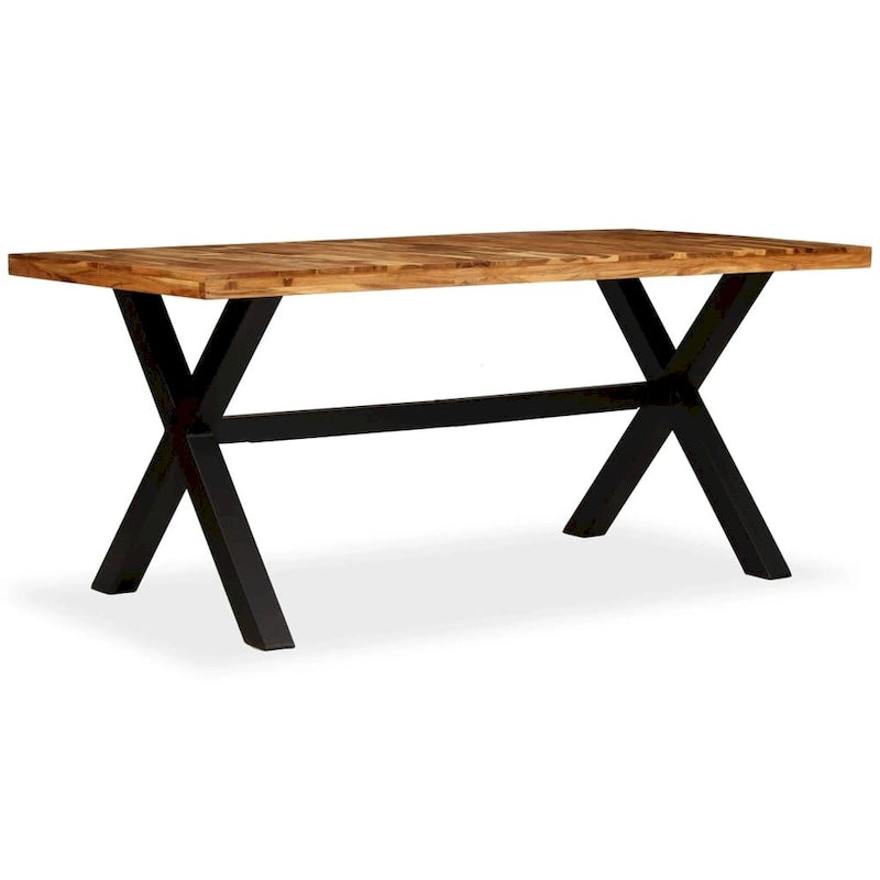 Solid Wood Dining Table with X-Frame Steel Legs Brown